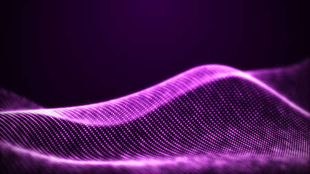 Big data stream. Abstract blue wave with moving dots. Flow of particles. Cyber technology illustration. 3d rendering.の写真素材