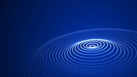 Abstract circle wave with moving dots. Flow of particles. Cyber technology illustration. 3d...
