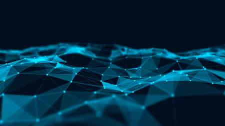 Abstract wave with moving dots. Flow of particles. Technology illustration. 3d rendering