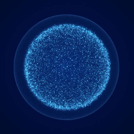 Blue molecule. Sphere consisting of points. Modern wireframe elements. Technology sphere. 3d...