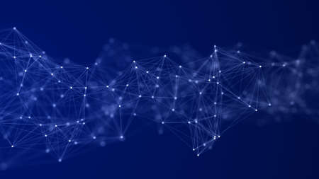 Abstract wave background with moving dots and lines. Network connection structure. Futuristic illustration. Digital technology design. 3d rendering.の写真素材