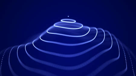 Abstract circle wave with moving dots. Flow of particles. Cyber technology illustration. 3d...