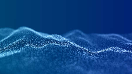 Abstract wave with moving dots. Flow of particles. Technology illustration. 3d rendering