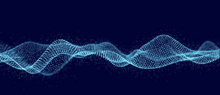 Abstract wave with moving dots. Flow of particles. Technology illustration. 3d rendering
