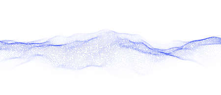 Big data stream. Abstract blue wave with moving dots. Flow of particles. Cyber technology...
