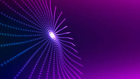 Abstract circle wave with moving dots. Flow of particles. Vector cyber technology illustration.
