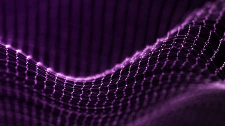 Abstract wave with moving dots. Flow of particles. Technology illustration. 3d renderingの写真素材