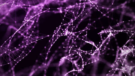Abstract wave background with moving dots and lines. Network connection structure. Futuristic illustration. Digital technology design. 3d rendering.の写真素材