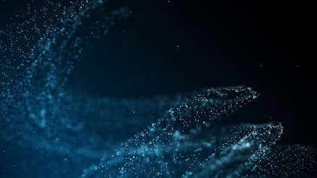 Abstract particle vortex. Futuristic dynamic wave moving in space. Explosion of data. 3d rendering.の写真素材