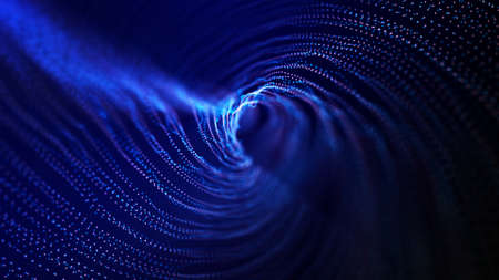 Futuristic dynamic wave moving in space. Abstract particle vortex. Explosion of data. 3d rendering.の写真素材