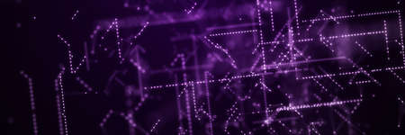 Digital background with moving glowing particles. Futuristic hi-tech illustration. Concept of data...