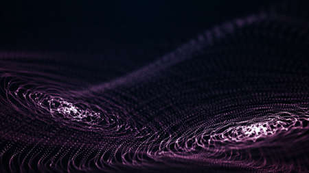 Abstract circle wave with moving dots. Flow of particles. Cyber technology illustration. 3d...