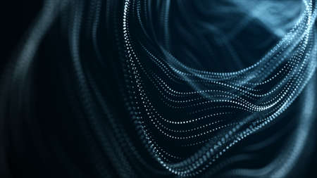 Cyber tunnel consisting of moving glowing points. Futuristic infinite space background. Concept of...