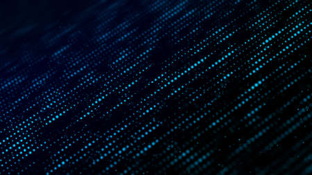 Abstract wave with moving dots and lines. Flow of particles. Cyber technology illustration. 3d...