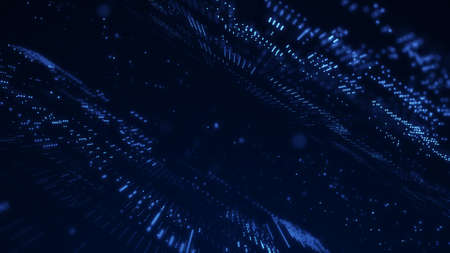 Digital background with moving glowing particles. Futuristic hi-tech illustration. Concept of data transfer in cyberspace. Big data visualization. 3d rendering.の写真素材
