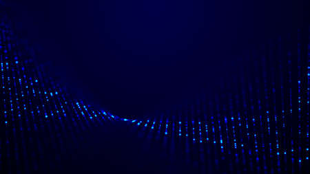Digital blue background with moving glowing particles. Futuristic moving wave. Big data...