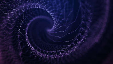 Abstract particle vortex. Futuristic dynamic wave moving in space. Illustration with explosion of data. 3d rendering.の写真素材