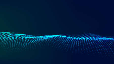Abstract futuristic wave with moving dots. flow of particles. Vector cyber technology illustration.のイラスト素材