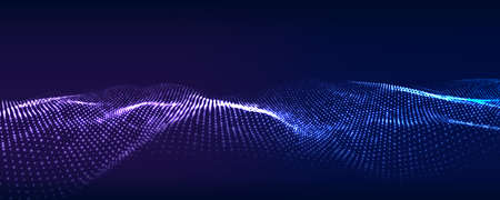 Futuristic moving wave. Digital background with moving glowing particles. Big data visualization. Vector illustration.のイラスト素材