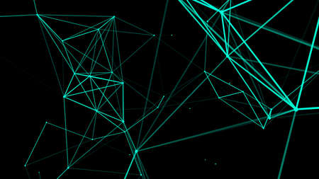 network connection structure. Abstract green background with moving dots and lines. Futuristic...