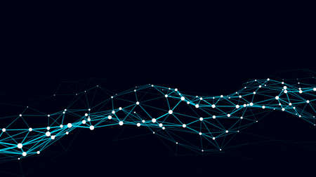 Futuristic moving wave. Digital background with moving glowing particles and lines. Big data...