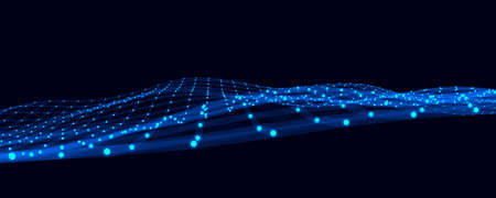 Abstract futuristic wave with moving dots and lines. flow of particles. Vector cyber technology...