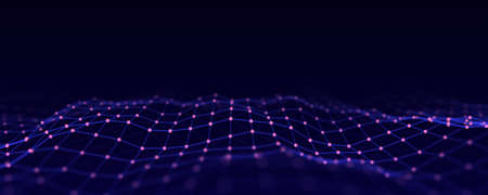 Futuristic moving wave. Digital background with moving glowing particles and lines. Big data...