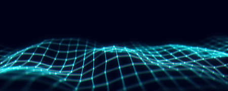 Abstract futuristic wave with moving dots and lines. flow of particles. Cyber technology...