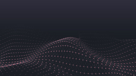 Abstract futuristic wave with moving dots. flow of particles. Vector cyber technology illustration.のイラスト素材