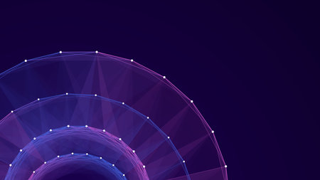 technology grid sphere. Blue sphere consisting of points and lines. modern wireframe elements. vector illustration.のイラスト素材