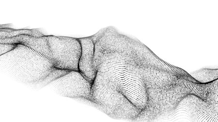 Abstract futuristic white wave with moving dots. flow of particles. Vector cyber technology illustration.のイラスト素材