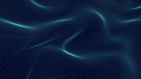 Perspective distorted blue grid. Digital background with wireframe wave. vector curve surface.のイラスト素材