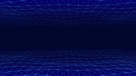 Futuristic moving wave. Digital background with moving glowing particles and lines. Big data visualization. vector illustration.のイラスト素材