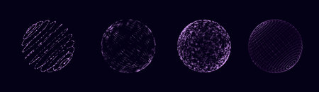 Set of color wireframe spheres. 3d geometric shapes icosahedrom. Realistic isolated model. Vector isometric shapes.の写真素材