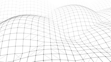 Futuristic moving white wave. Digital background with moving particles and lines. Big data visualization. vector illustration.のイラスト素材