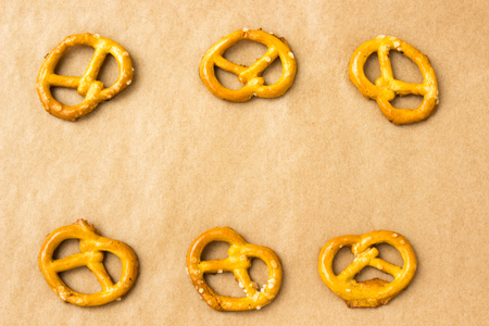 Pretzels on brown paper backgroundの写真素材