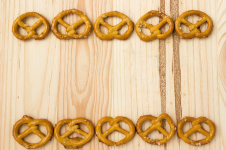 Pretzels on wooden backgroundの写真素材