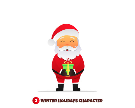 Santa Claus holding gift in his hands. Holiday illustrationのイラスト素材