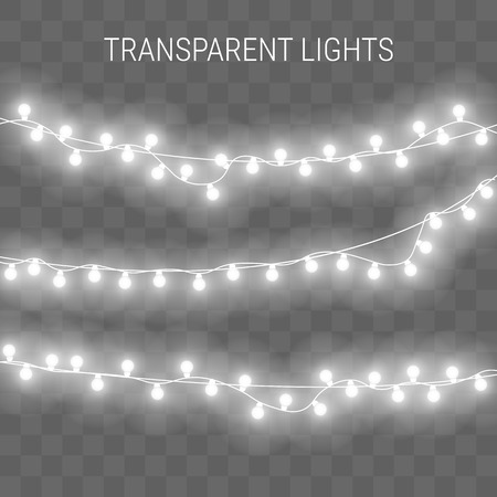 illustration of garland with bright lights. Transparent glowing light bulbsのイラスト素材