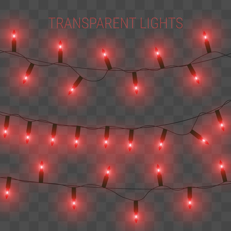 Vector illustration of garland with bright lights. Transparent glowing light bulbsのイラスト素材