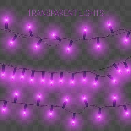 Vector illustration of garland with bright lights. Transparent glowing light bulbsのイラスト素材