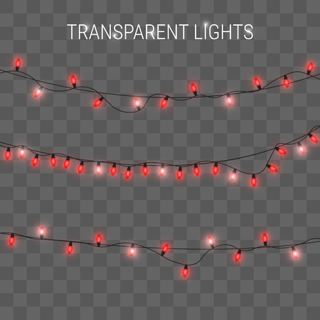 illustration of garland with bright lights. Transparent glowing light bulbsのイラスト素材