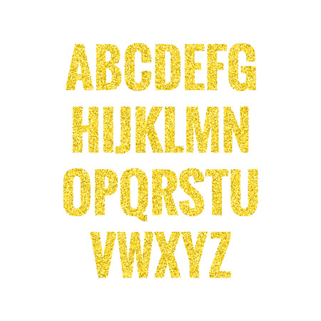 Gold glitter font alphabet. Shiny sans serif typefaceのイラスト素材