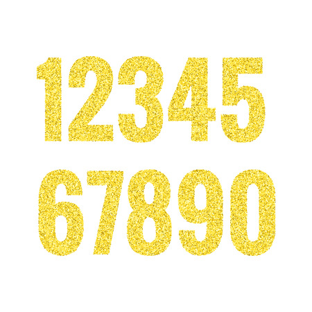 Gold glitter alphabet numbers. Shiny sans serif typefaceのイラスト素材