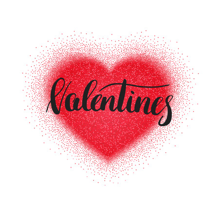 Valentines Day card with red glitter heart and calligraphyのイラスト素材