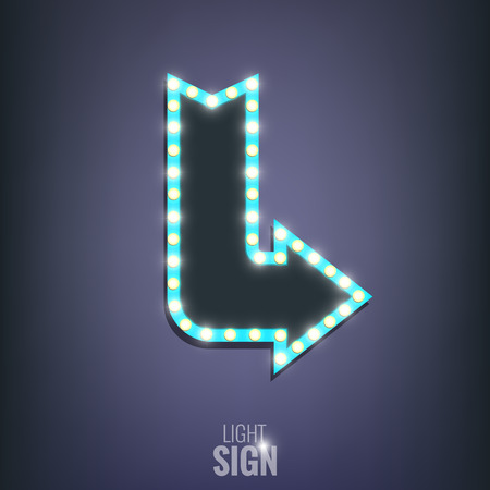 Banner with light bulbs. Shiny arrow sign. Glowing advertisementのイラスト素材
