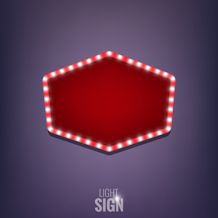 Sign with light bulbs. Shiny banner. Glowing advertisementのイラスト素材