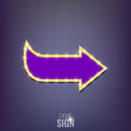 Sign with light bulbs. Shiny arrow banner. Glowing advertisementのイラスト素材
