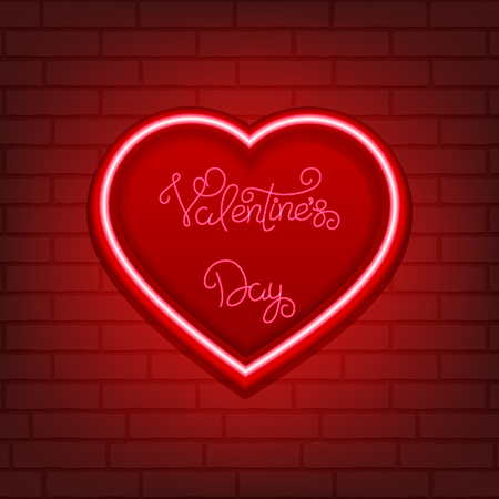 Valentines Day greeting card with neon glowing heartのイラスト素材