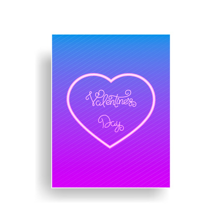 Valentines Day greeting card with shiny neon fluorescent heart and calligraphy.のイラスト素材